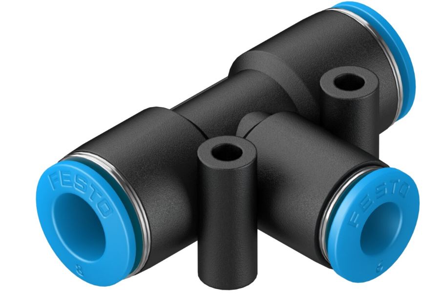QST-8-6 CONECTOR T PARA TUBO NEUMATICO 8MM Y 6MM, SOPORTA -0.95BAR-14BAR