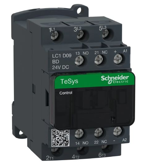 Schneider Electric LC1D09BD TeSys D Contactor, 3P, AC-3, <=440V, 9A, Bobina 24VCD, Antiparasitado, 95mm x 45mm x 77mm