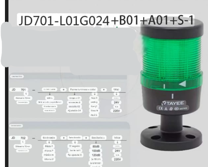 SISTEMA ANDON COLOR VERDE DESMONTABLE  , BASE PLASTICAY BOSINA AJUSTABLE 24VCD-220 CA